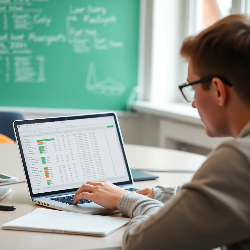 Student bezig met data analyse oefening tijdens een proefles