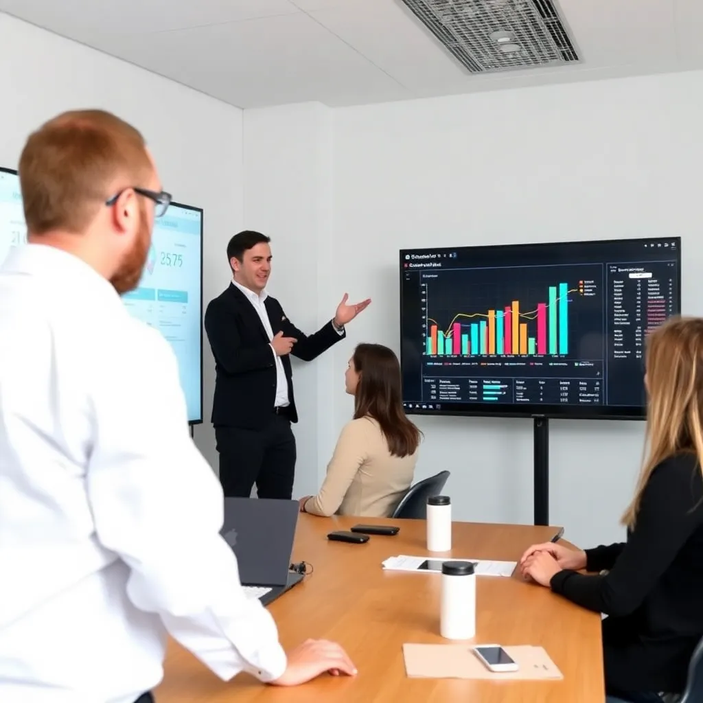 Docent legt Power BI dashboard uit aan cursisten tijdens een training
